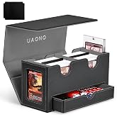 UAONO 3-in-1 MTG Commander Deck Box, Black Gray | 2 Magnetic Card Holders &amp; 1 Dice Tray, Fits 200 Double Sleeved, Card Organizer Compatible with Magic the Gathering