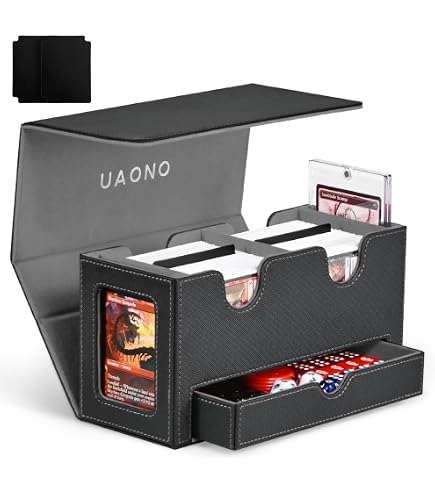 mtg commander card box Deck Box, MTG Deck with Commander Display, Fits 250+ Single Sleeved, Double Card Storage Box with Dice Tray, Magnetic Card Storage Case for CCG TCG Sports Cards and proudly display it in the specially designed commander card slot Stackable MtG Commander Deck Box