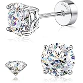 GEMQUEEN Moissanite Earrings Studs : 18K Gold Plated Solid 925 Sterling Silver Stud Earring for Women Men Hypoallergenic Dainty Moissanite Jewelry for Sensitive Ears Round Cut D Color VVS1 2-7.5mm