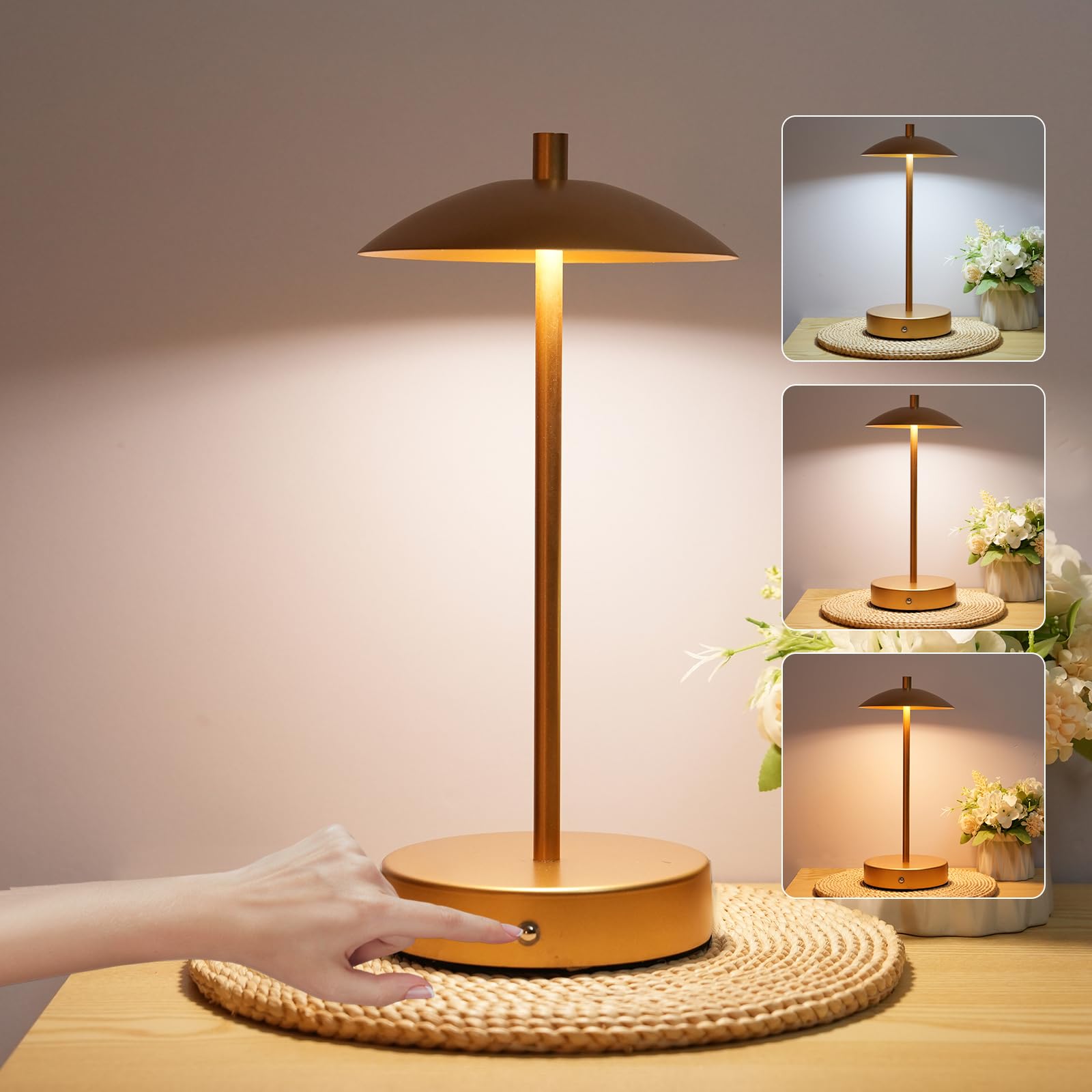 Lixada Cordless Rechargeable Table Lamp Vintage Metal Touch Control LED Desk Lamp Bedside Lamp 3 Light Colors Stepless Dimmable for Bar Restaurant Coffee Shop Living Room Dining Room Bedroom