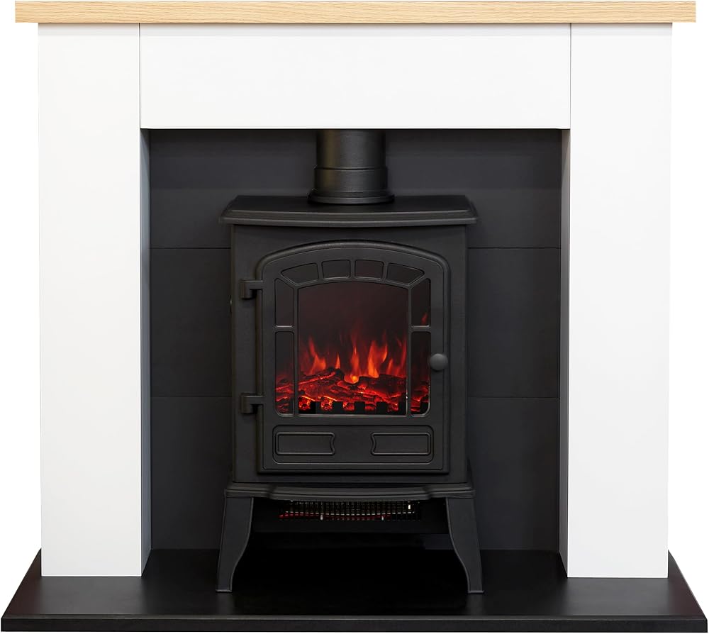 Adam Chester Fireplace Pure White Ripon Electric Stove Black 39 Inch