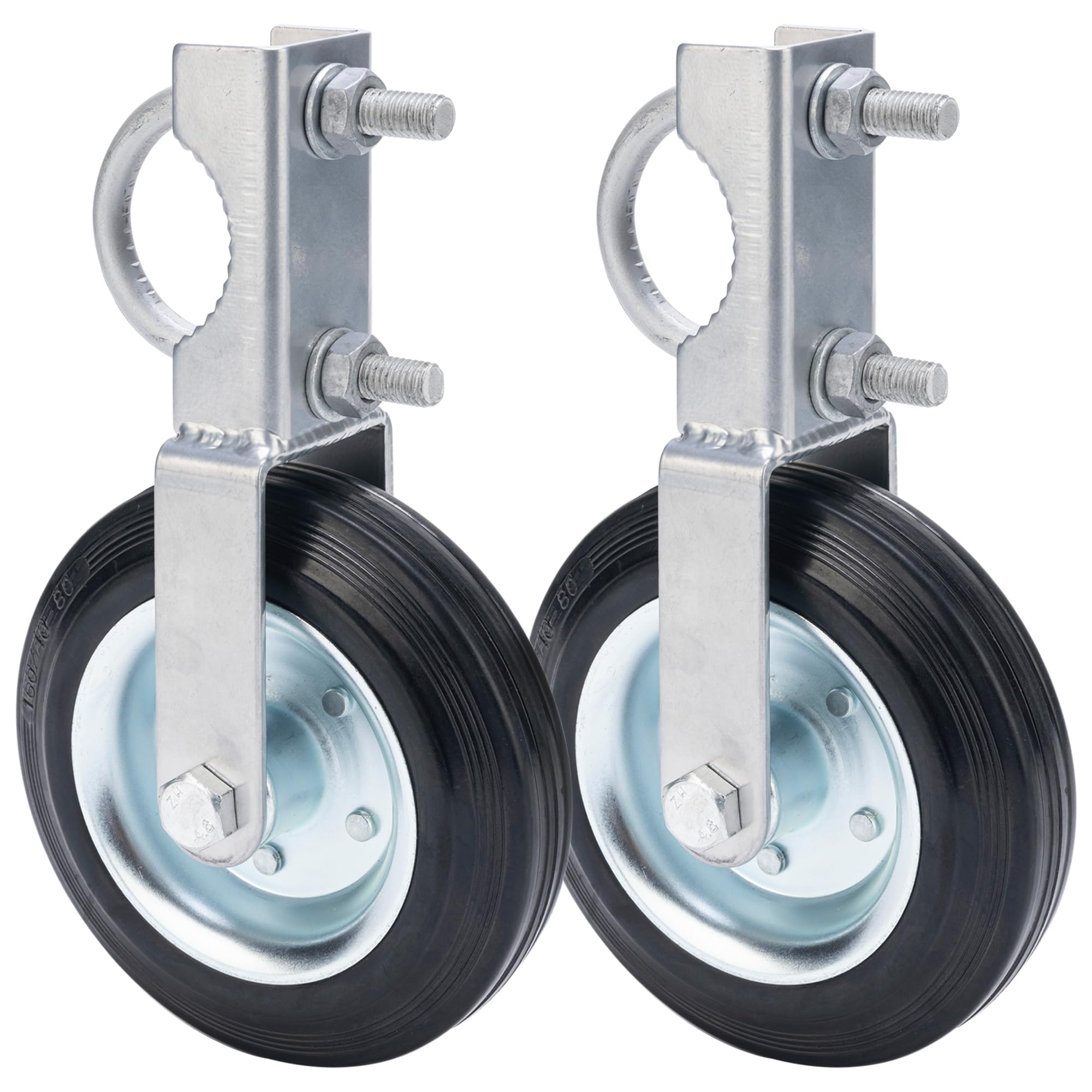 Photo 1 of BOODVON Gate Wheel Gate Caster Kit with 1-5/8" Thru 2" Gate Frames, 6 Inch Heavy Duty Gate Helper Wheel Gate Support Wheel for Chain Link Fence Swing Gate, Silver, 2 Pack