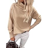 HEHULL Womens Turtleneck Sweater Long Sleeve Knitted Soft Pullovers Top Rib Hem Oversized Fall Winter Top 2024 Trendy