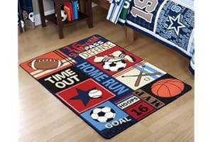 HUAHOO Fun Sport Kids Rugs Nylon Carpet Soccer Baseball Football Basketball with Multi-Color for Boy Girl Playroom 39''x51''