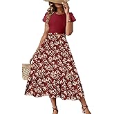 Dokotoo Dresses for Women with Pockets Ruffle Short Sleeve Crewneck Maxi Dress Summer Dresses for Women 2025 Fashion Trendy Floral Print Flowy Dresses A-Line Dress