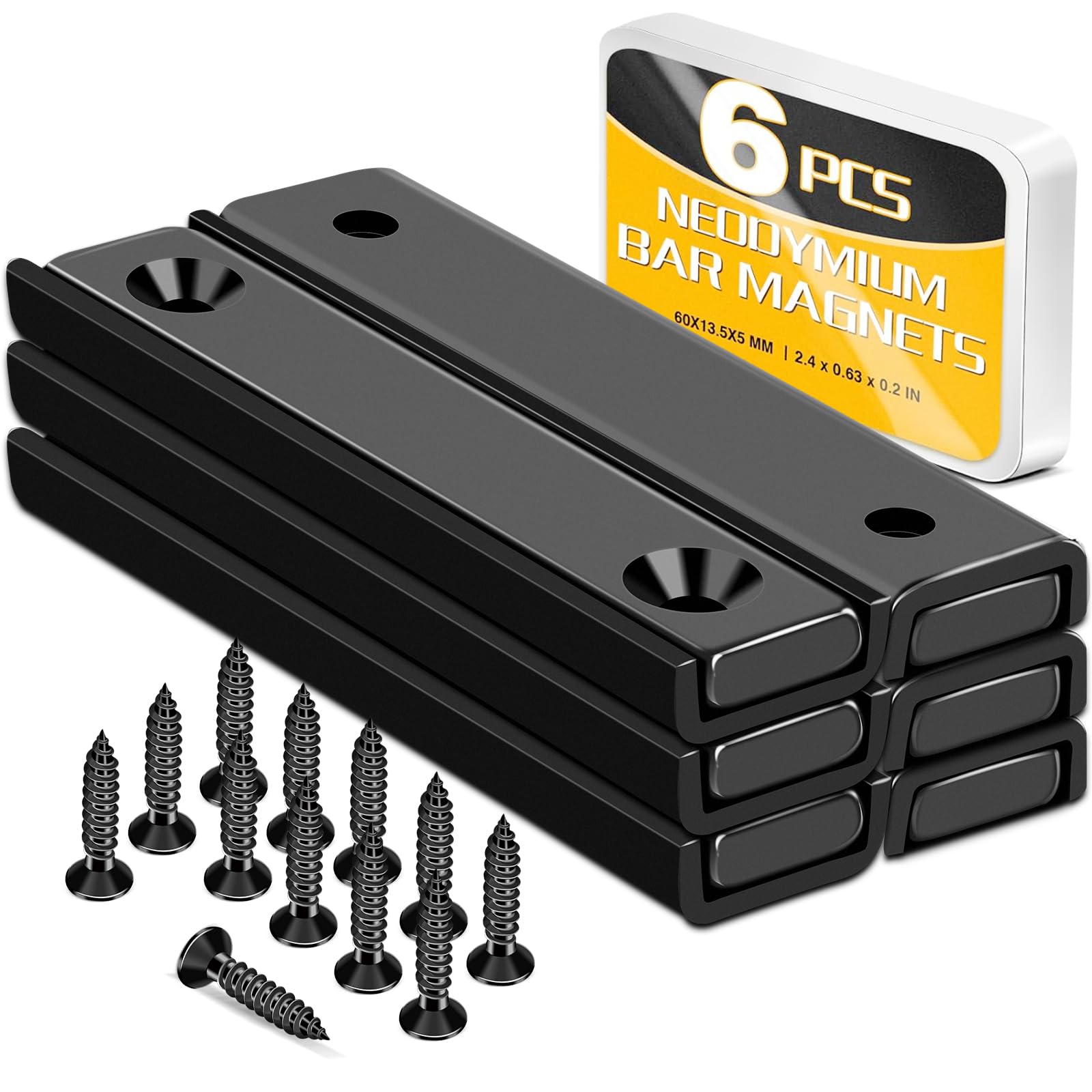 Neodymium Bar Magnets - 5 Pack - Black Super Strong Rare Earth Magnets - Waterproof & Heavy Duty