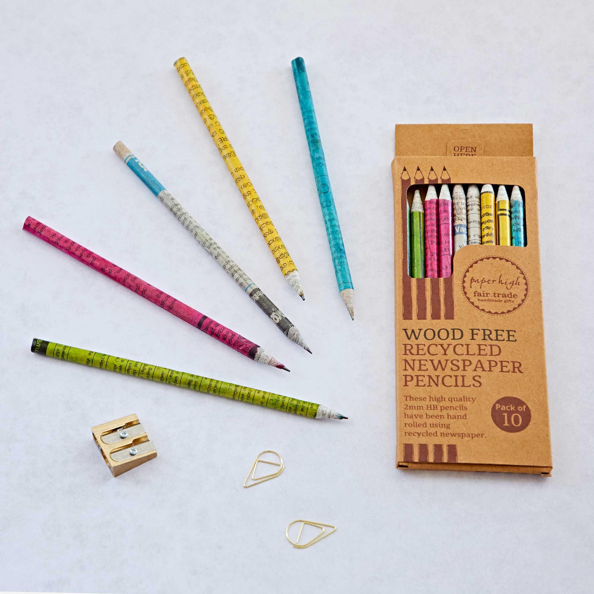 Paper High Recycled Newspaper Pencils (Set of 10) - Set Of Pencils - School and University Essentials - Pencils In Box - Back To School Gift - Sustainable Gift - Eco-Friendly Pencils - No Wood