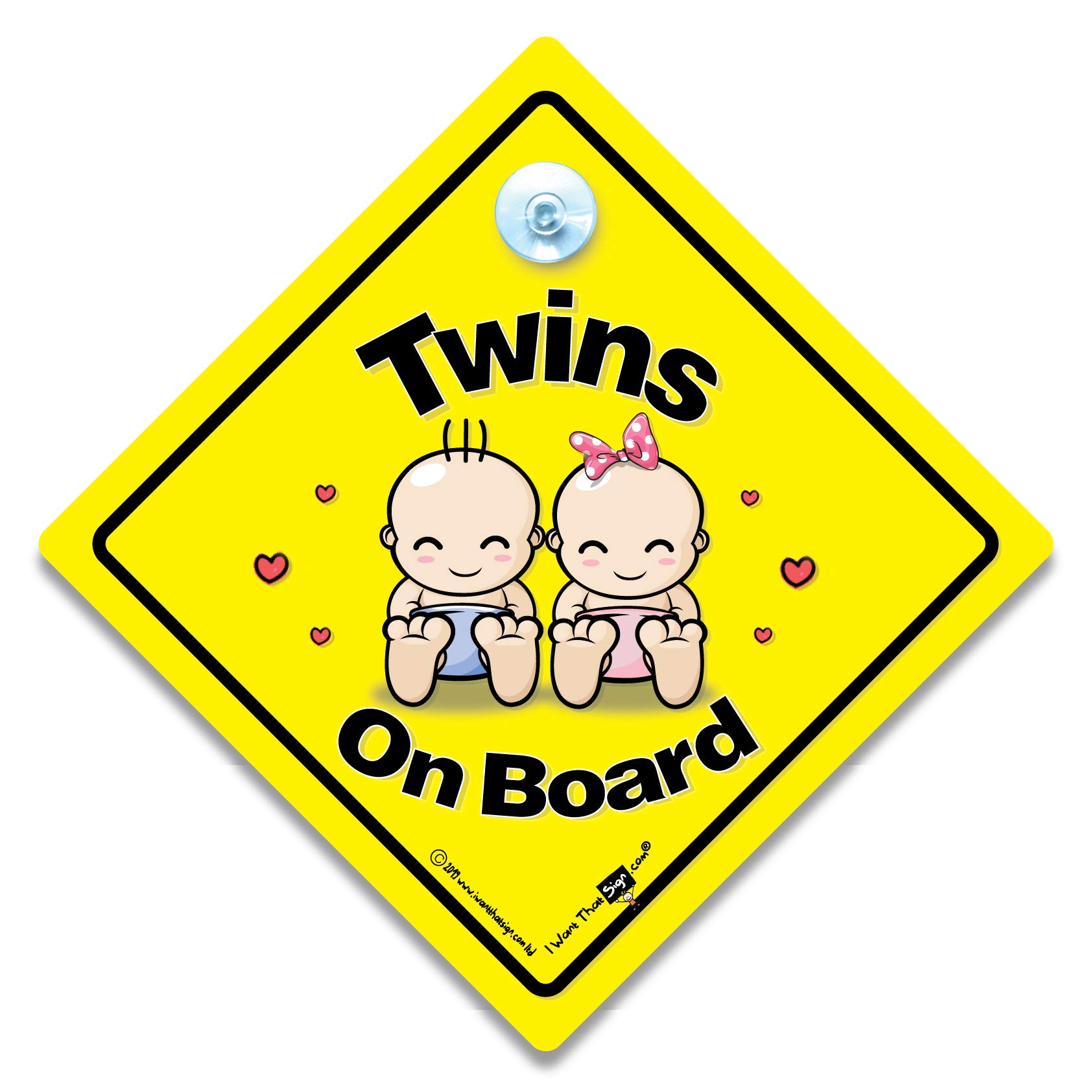 Twins On Board Car Sign, Boy and Girl Twins Car Sign, One of each Suction Cup Car Window Sign, Baby On Board Style
