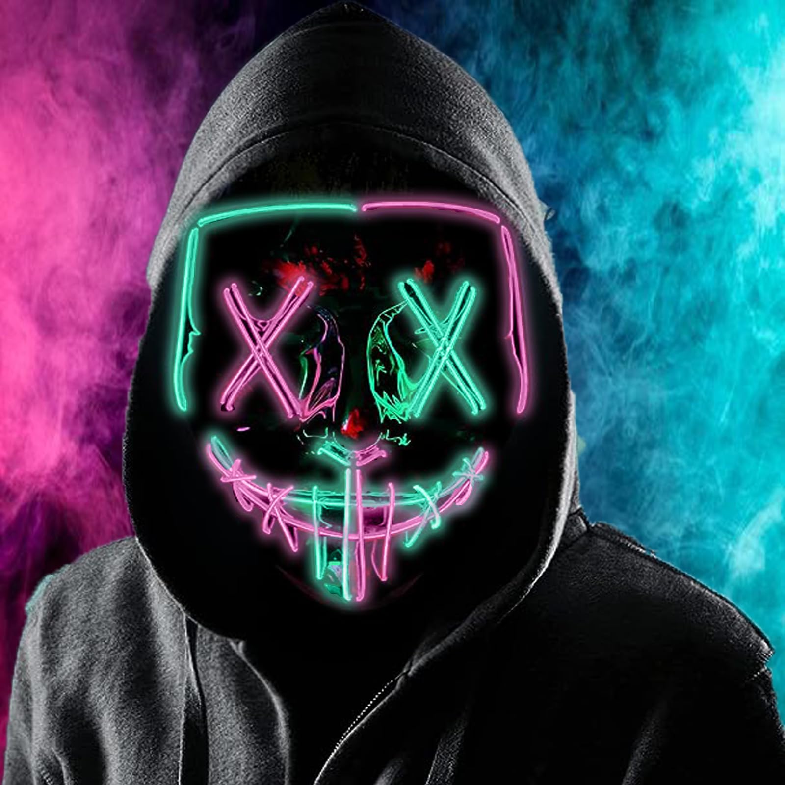 Boolavard Halloween Mask LED Light up Mask for Festival Cosplay Halloween Costume Masquerade Parties, Carnival, Gifts (Green & Pink) โ image 1