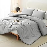 CozyLux Light Grey Queen Comforter Set, 3 Pieces Light Gray Solid Breathable Quilted Bedding Sets, Luxury Soft Fluffy Bed Set with Down Alternative Comforter All Season (1 Comforter & 2 Pillowcases)