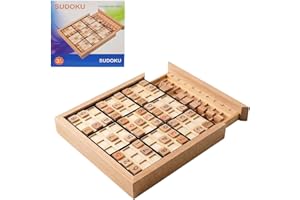 Wooden Sudoku Puzzle Board with Drawer, 200 Puzzles Brain Teaser for Adults, Logic Math Puzzle Desktop Game for Thinking Abil