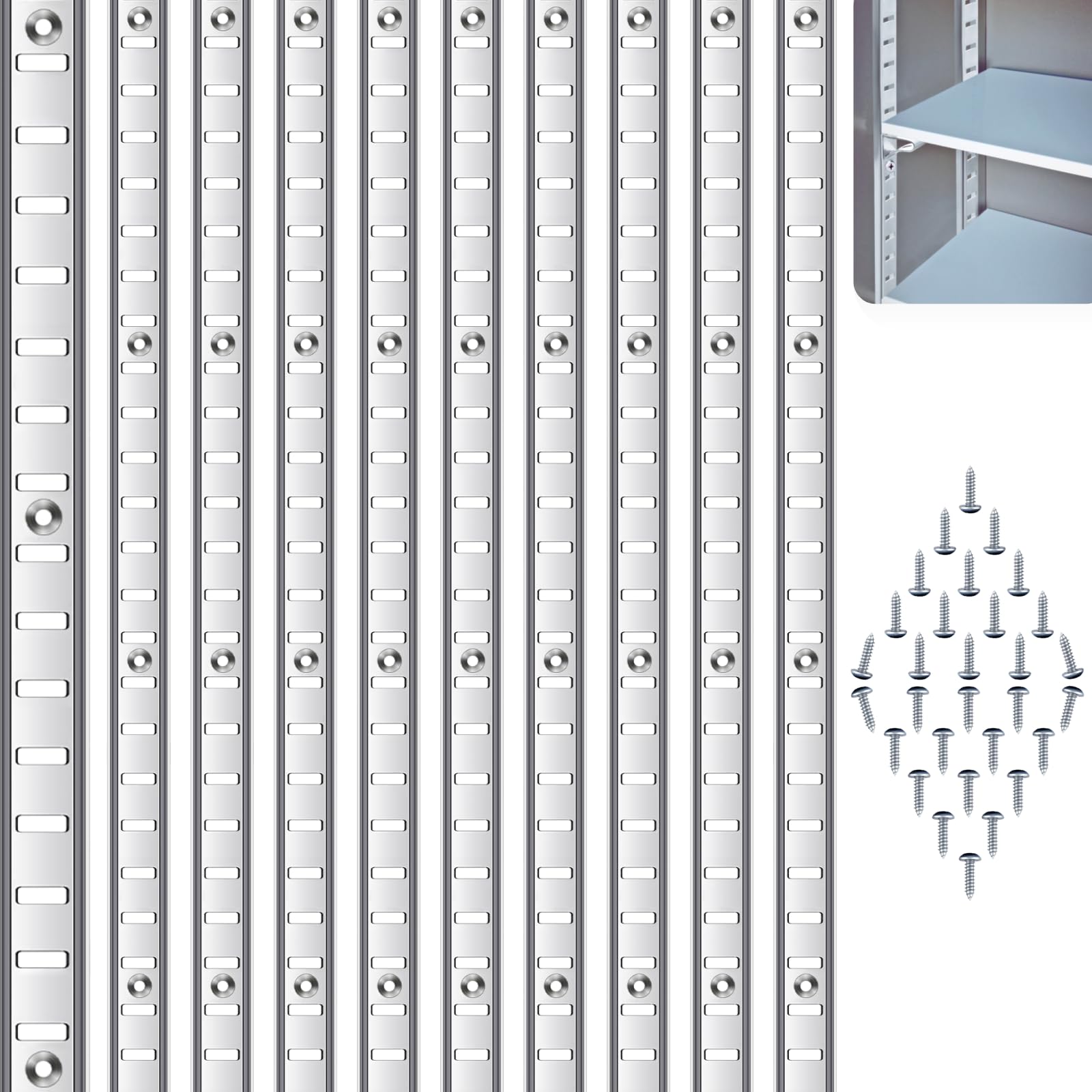 Photo 1 of 10 Pcs 39 Inch Shelf Pilaster?Adjustable Shelf Standard Mortise Mount Metal Shelves?kitcken Metal Mortise Mount Shelf Rail, Silver