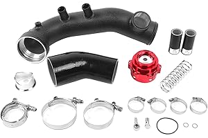 Blow Off Valve, Car Air Intake Turbocharge Pipe with Red BOV Set Aluminum Alloy Silicone Tube Fit for N54 Engine