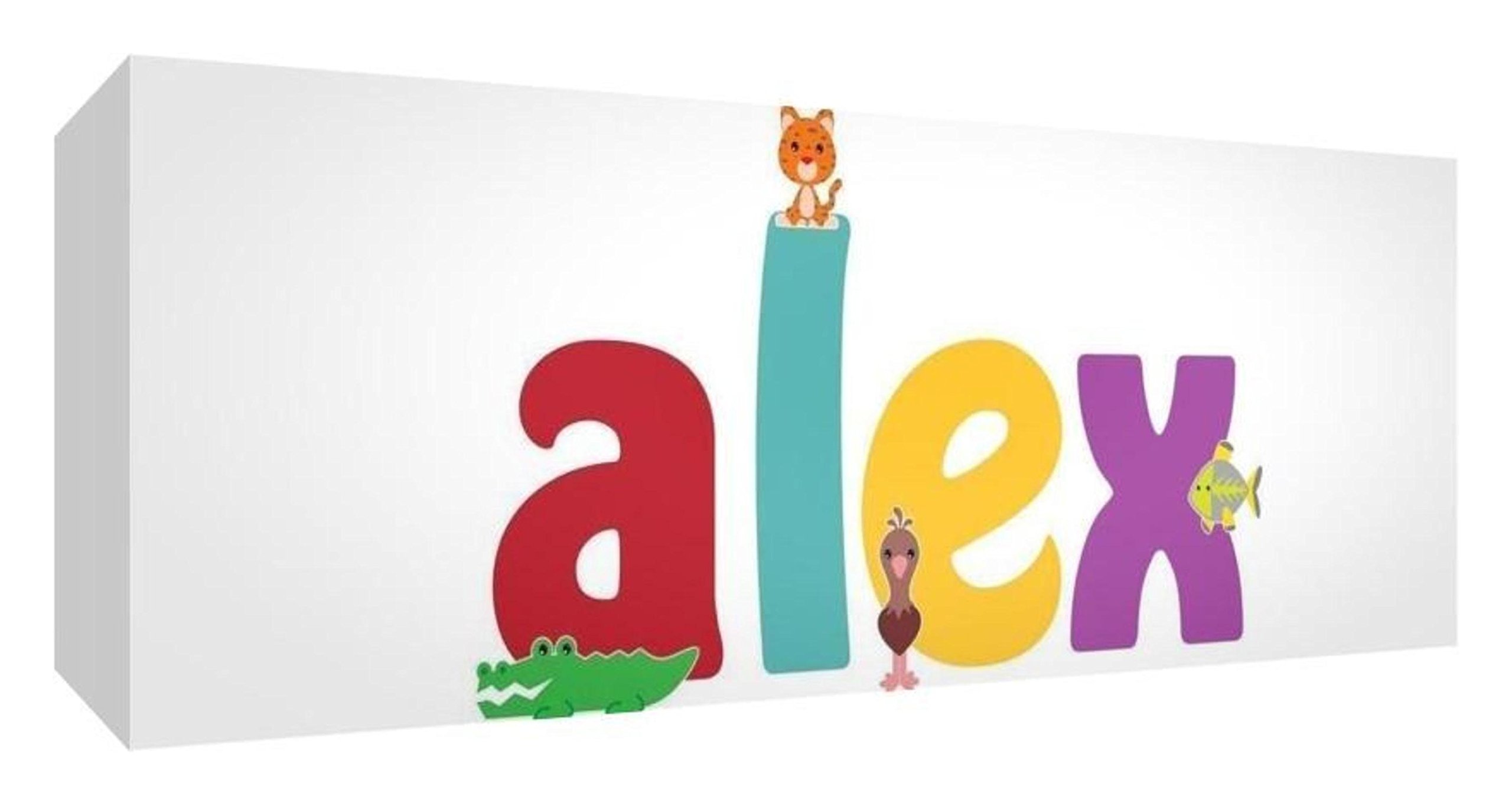Feel Good Art Gallery Wrapped Nursery Box Canvas with Solid Front Panel Rectangle Design Cute Illustrations and Personalised with Boy's Name (15 x 42 x 4 cm, Small, Alex)
