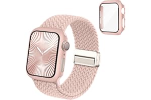OSOCHIC Magnetic Braided Stretchy Bands Compatible for Apple Watch Band and Case 40mm 41mm 42mm 44mm 45mm 46mm Women Men, Nylon Elastic Solo Loop with Screen Protector Cover for iWatch Series 10 9 8 7 6 5 4 3