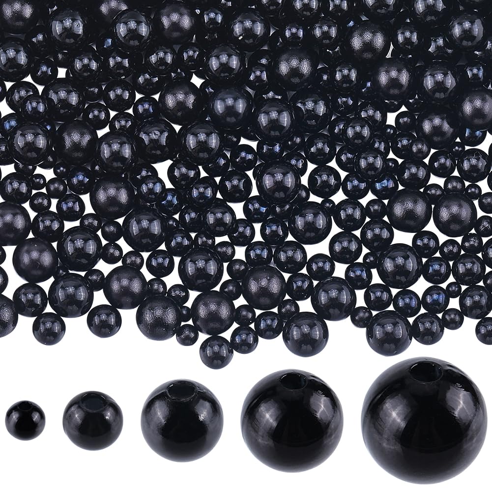 SOFPLATE 1830Pcs 5 Sizes Black Pearl Bead ABS Plastic Round Beads Bulk 4mm 6mm 8mm 10mm 12mm Faux Pearl with Hole Loose Spacer Beads for Necklace Bracelet Earrings jewellery Making DIY Crafts