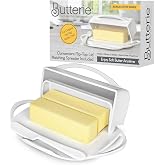 Butterie Flip Top Butter Dish, White | Attached Lid &amp; Matching Knife, Holds 2 Sticks, Fits Kerrygold/European Butter, BPA Free &amp; Dishwasher Safe