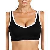 Buauty V Neck Sport Bra for Women, Stretchy Lightweight Wireless Low Support Open Back Workout Bra for Gym Running Athletic