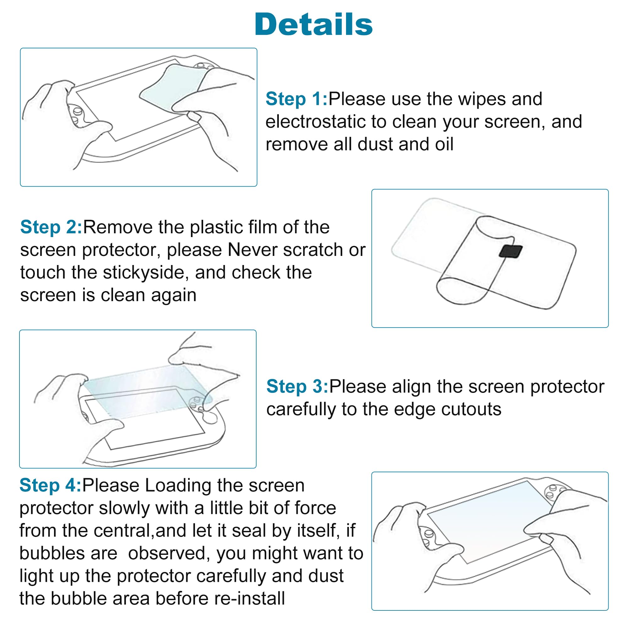 Xahpower PS Vita 2000 Screen Protector, 9H Tempered Glass Front Screen Protector and HD Clear PET Back Screen Protective Film for Sony PlayStation Vita 2000