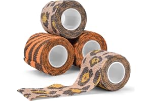 JimKing Tattoo Grip Cover, Self-Adhesiive Tape, Elastic Bandage Wrap Roll, 4pcs,Tiger&Leopard Pattern