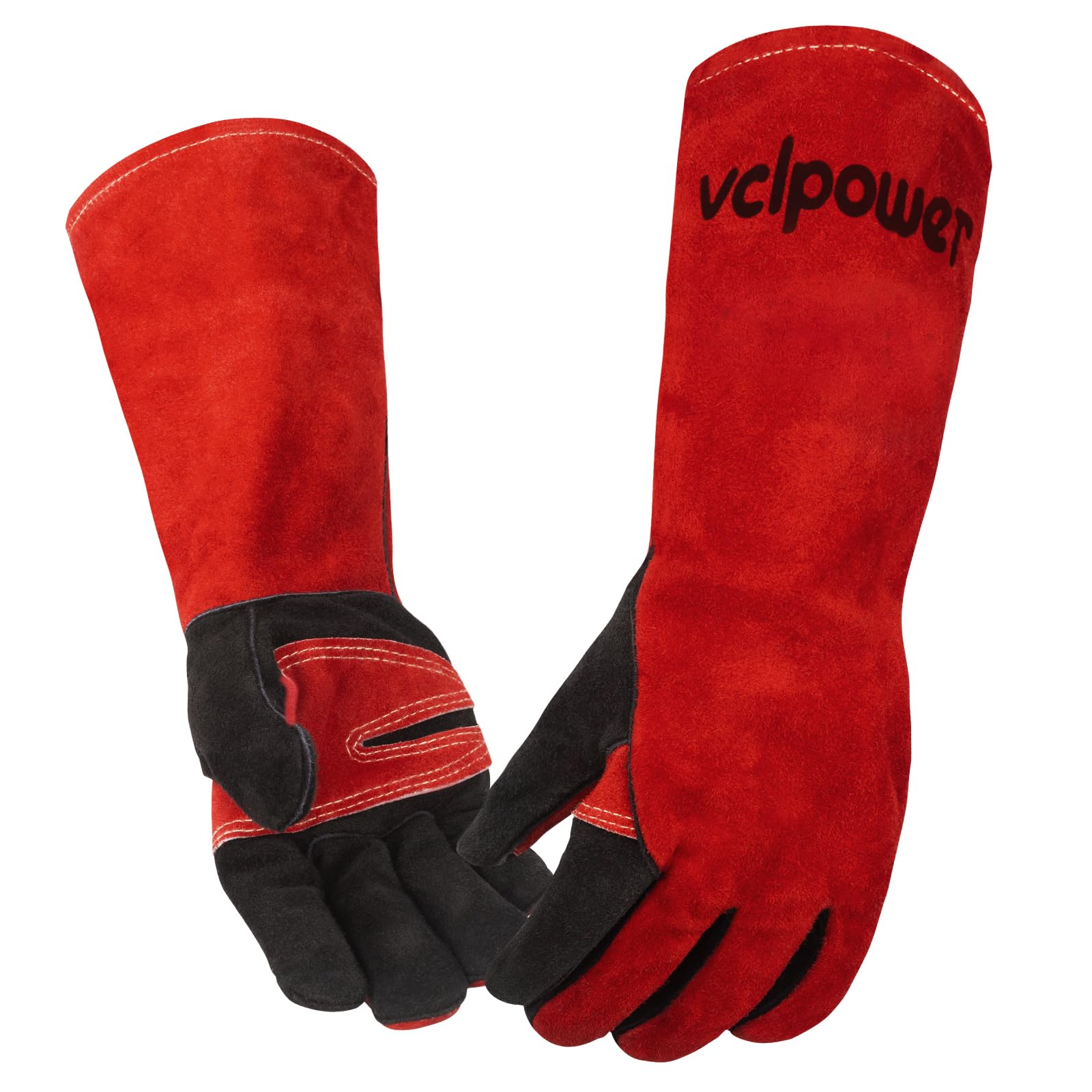 Photo 1 of vclpower Fireplace Welding Gloves Fire Heat Resistant: 16IN 932°F Fireproof Leather for Fire Pit Wood Stove Campfire Furnace BBQ Baking,Grill Oven Stick Mig Tig Gear Gift for Man M