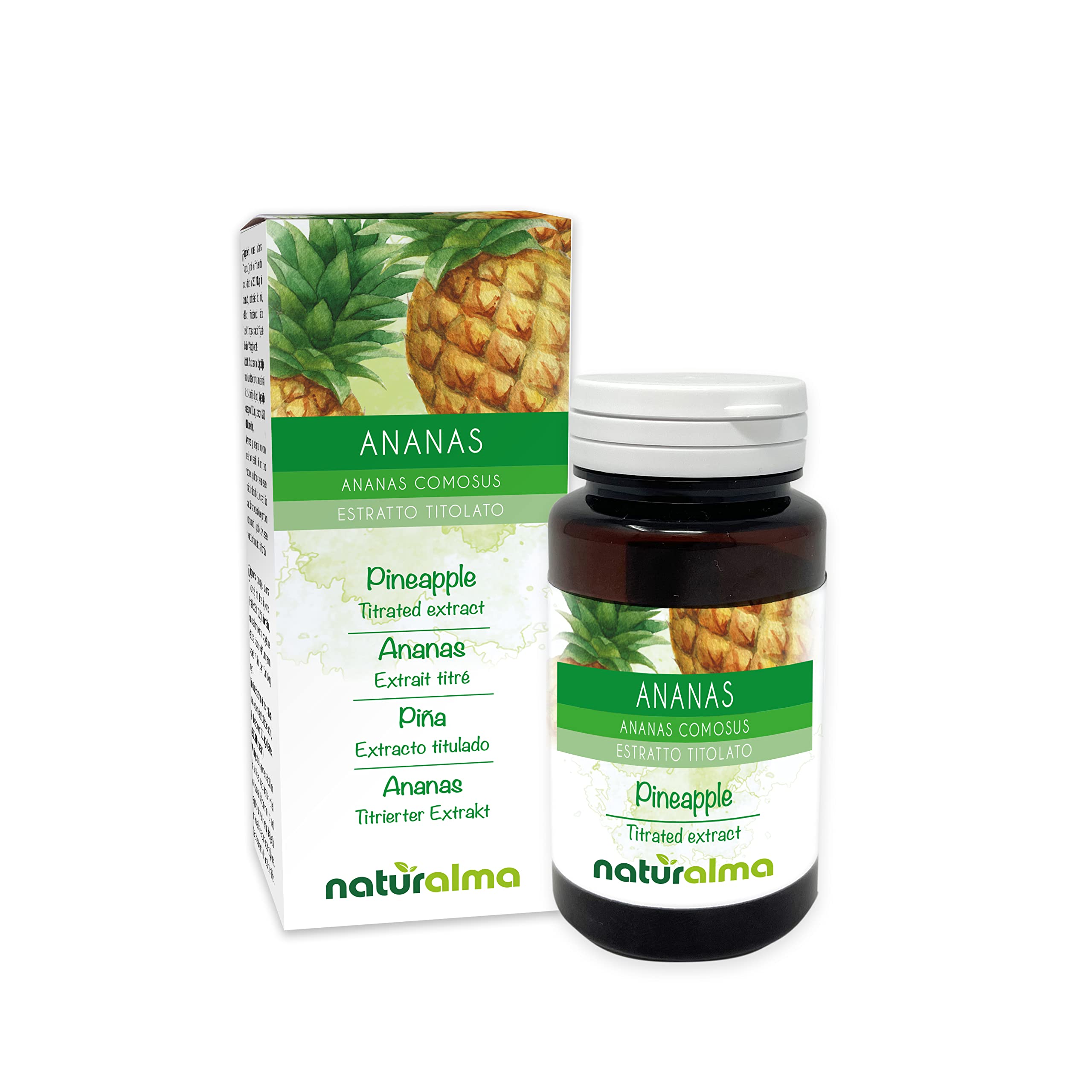 Pineapple (Ananas comosus) Naturalma | 2500 GDU/g Bromelain | 120 Tablets of 500 mg | Food Supplement with titrated and Concentrated Extract | Vegan