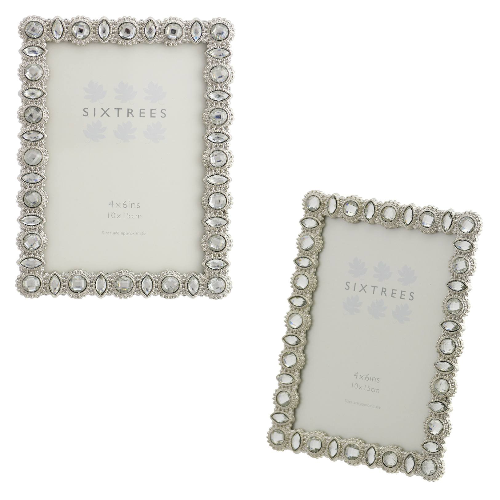 Sixtrees A TWINPACK of Antique Vintage and Shabby Chic Style silver metal photo frames with beads and crystals for a 6" x 4" (152 x 102mm) picture -Maria