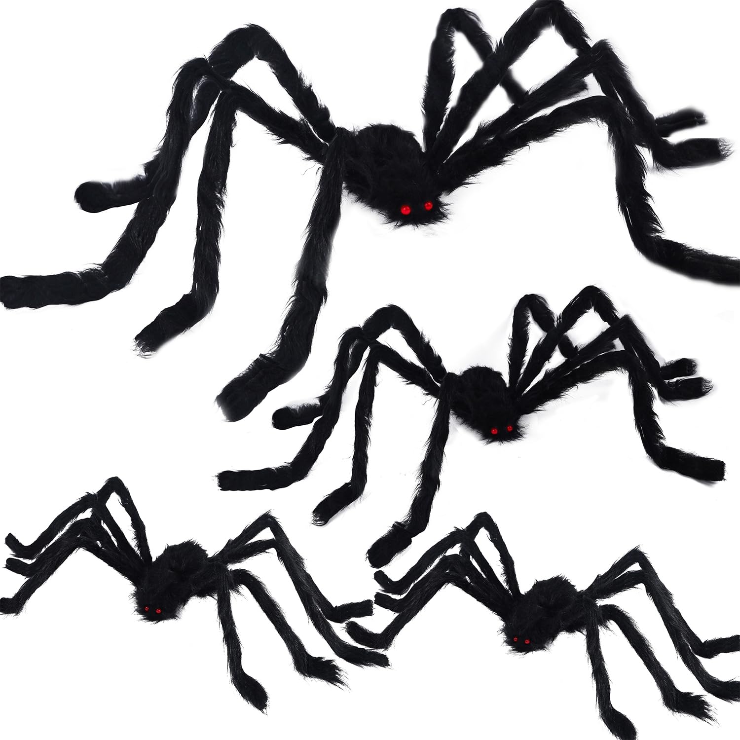 Photo 1 of yosager Outdoor Halloween Decorations 4Pcs Realistic Giant Spiders, Huge Hairy Scary Halloween Spider Prop, Black Spooky Spider for Indoor House Outdoor Window Yard Patio Decor (24" 24" 36" 60")