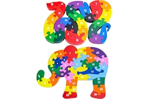 3 Otters 2PCS Animal Wooden Puzzle Alphabet Jigsaw Puzzle, Wooden Snake Elephant Letters Numbers Block Toys for Children’s Toys Birthday Gifts
