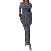 BTFBM Spring Dresses for Women 2026 2 Piece Set Long Sleeve Polka Dot Sexy Bodycon Mesh Dress and Slip Dress Wedding