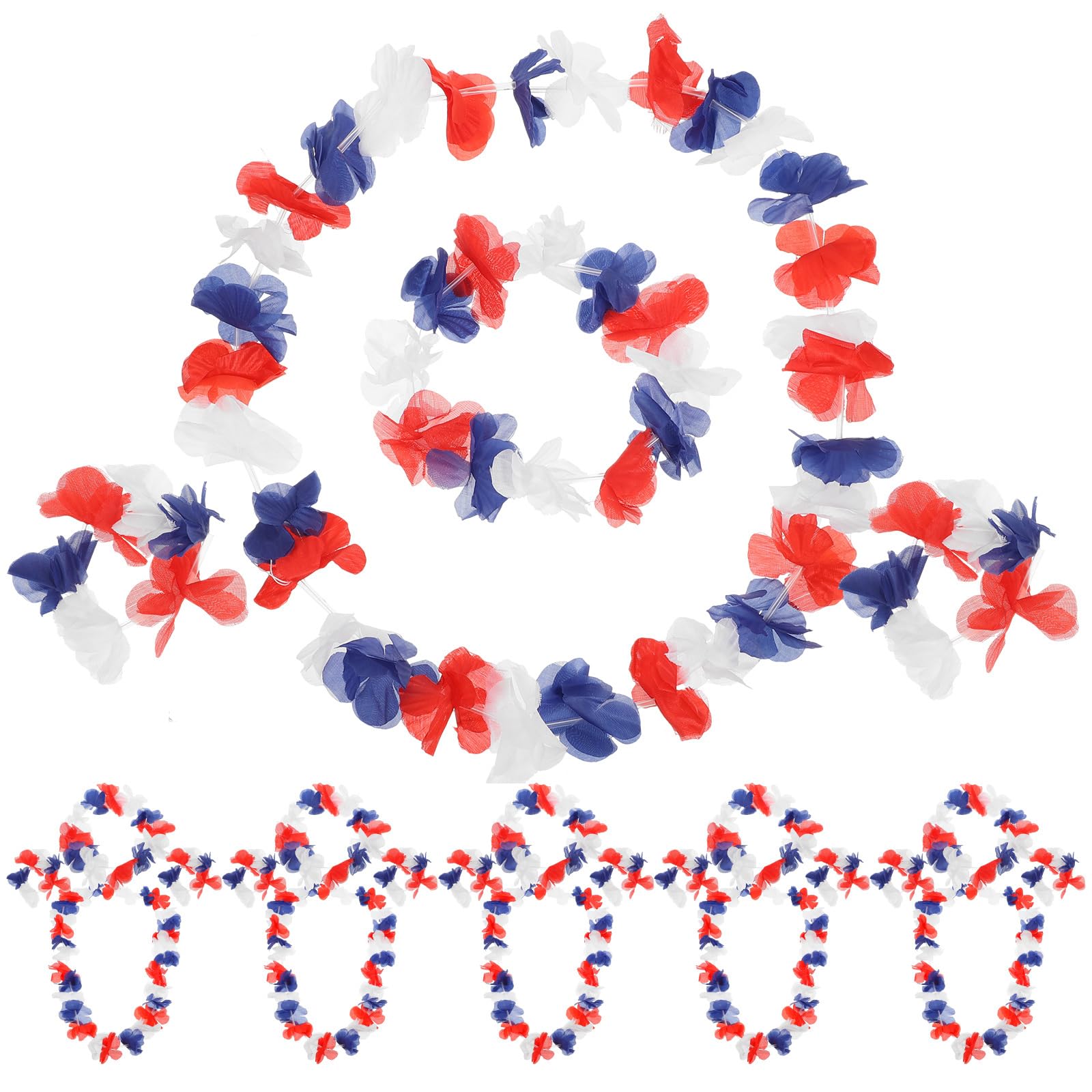 Abaodam 72pcs Hibiscus Garland Hawaiian Lei Cloth Hawaiian Leis for Adults Seaside Resort Hawaii Red White Blue