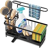 Tell Love Kitchen Sink Caddy, Sponge Holder with Towel Holder, Kitchen Holder for Sink with 360 Degree Rotating Drain, Carbon Steel Rustproof, Kitchen Sink Caddy Sponge Holder for Gadgets and Decor