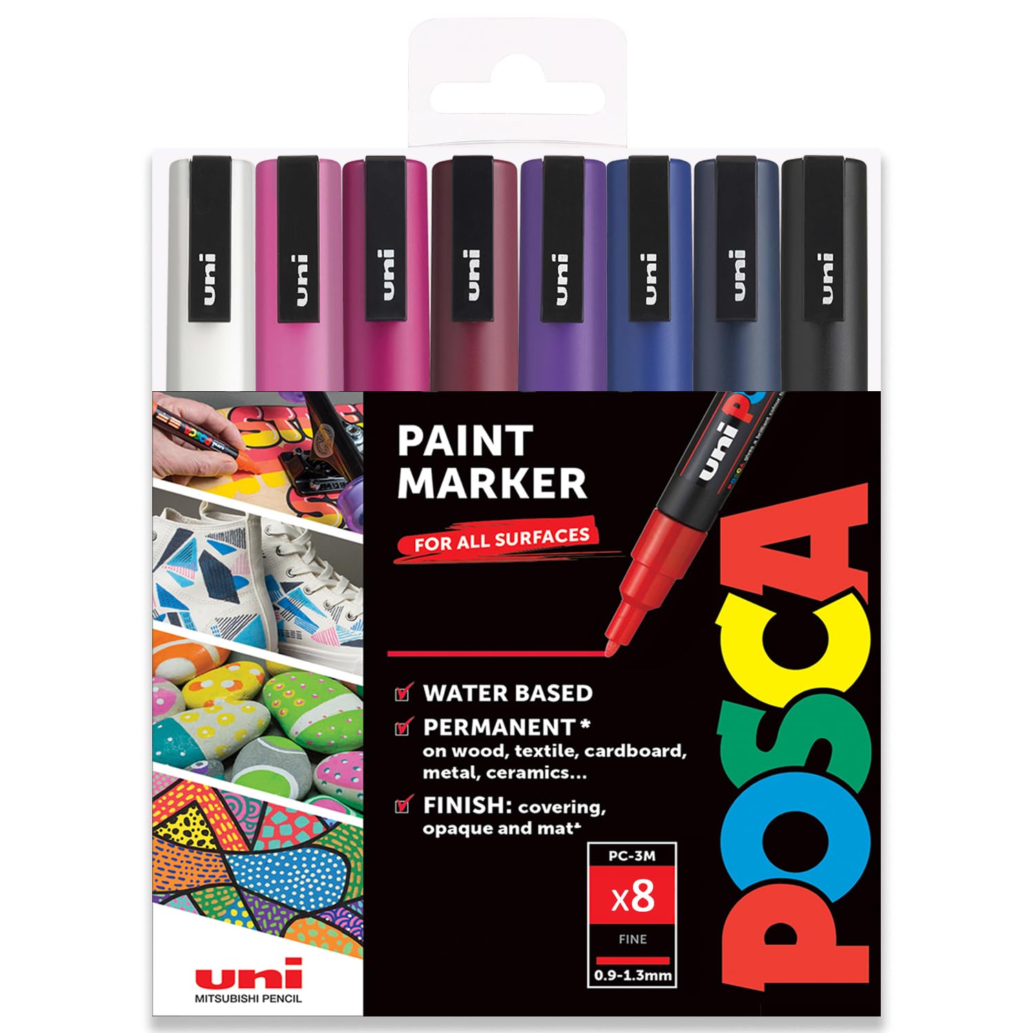 POSCA PC-3M Paint Marker Art Pens - 0.9-1.3mm – Midnight Tones Set of 8 Pens in Gift Box