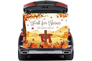 QOUBAI Halloween Trunk or Treat Car Decorations Kit - Christian Fall for Jesus Backdrop Religious Cross Autumn Leaf Banner SUV Archway Garage Door Photo Booth Halloween Party Supplies Easy to Assemble