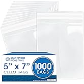 Spartan Industrial - 5” X 7” (1000 Count) Resealable Adhesive Crystal Clear Cello Poly Bags for Packaging Handmade Soap, Candles, Crafts- Self Seal & Reinforced