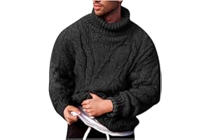 Mens Sweaters Turtleneck Slim Fitted Cable Knitted Pullover Fall Winter Warm Chunky Sweater Warm Outdoor Jumper Tops