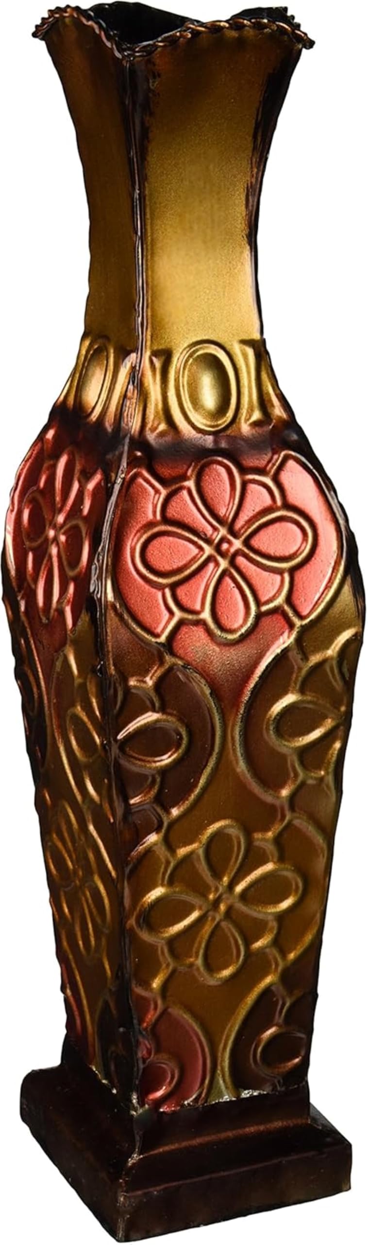 Photo 1 of Elements Harlequin Embossed Decorative Metal Vase, Home Decor for Dried Flower and Artificial Floral Arrangements, Living Room, Bedroom, Table Centerpiece, 17-Inch