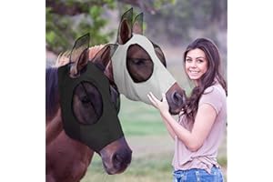 Weewooday 2 Pieces Horse Fly Masks for Horses Horse Mask with Ears Smooth and Elasticity Fly Mask with UV Protection(Black, Grey,L)