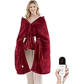 Heated Blanket Wearable Electric Blanket with Hood and Pockets, Heating Throw Blanket, Electric Heated Wrap Shawl with 6 Heating Levels Setting & 4 Hours Auto Shut Off, Machine Washable(Shrot, Wine)