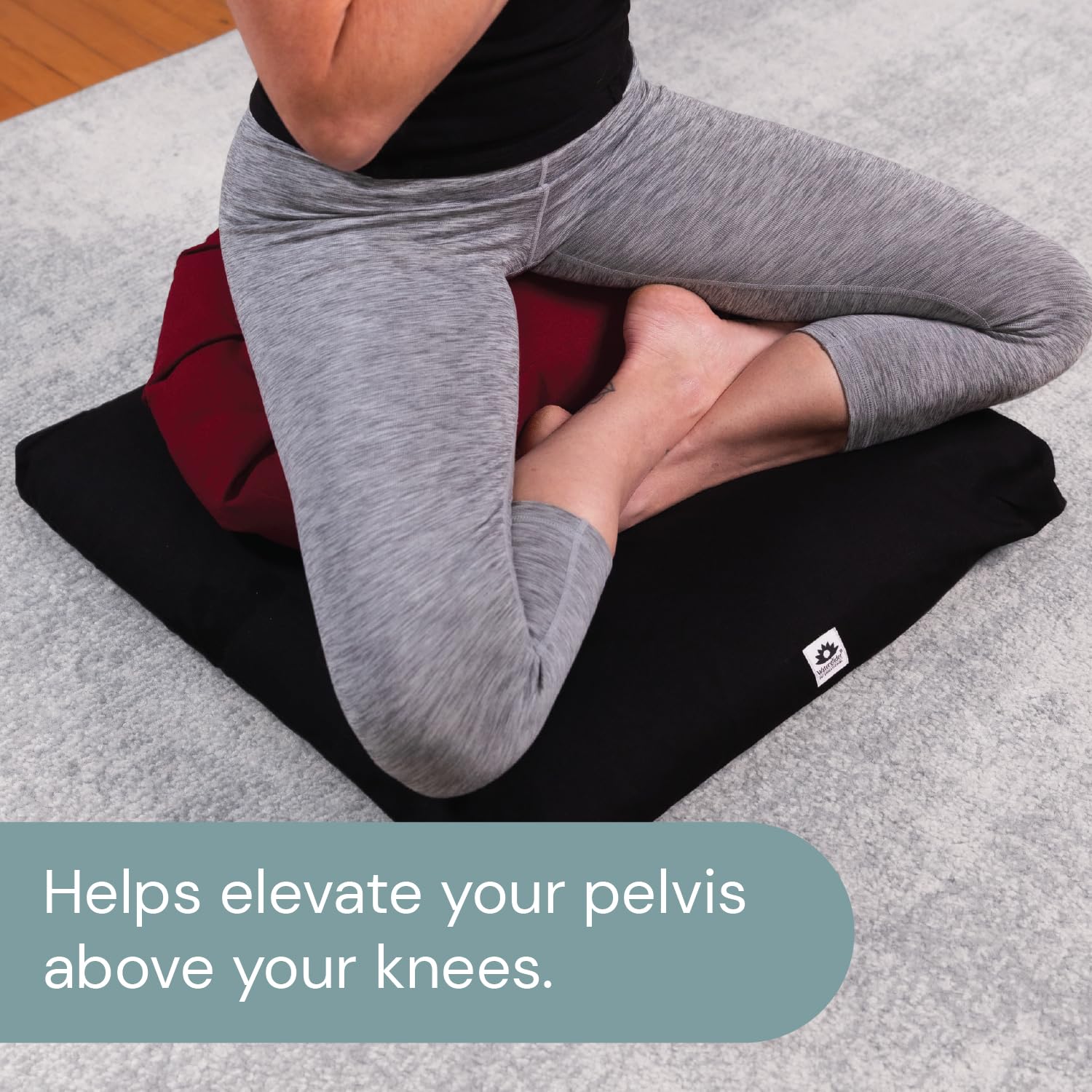 Waterglider International Meditation Cushion (Plum) Crescent, Buckwheat Husk Filled, Floor Pillow or Cushions, Yoga Seat, Zafu, Made in The USA - Image 3