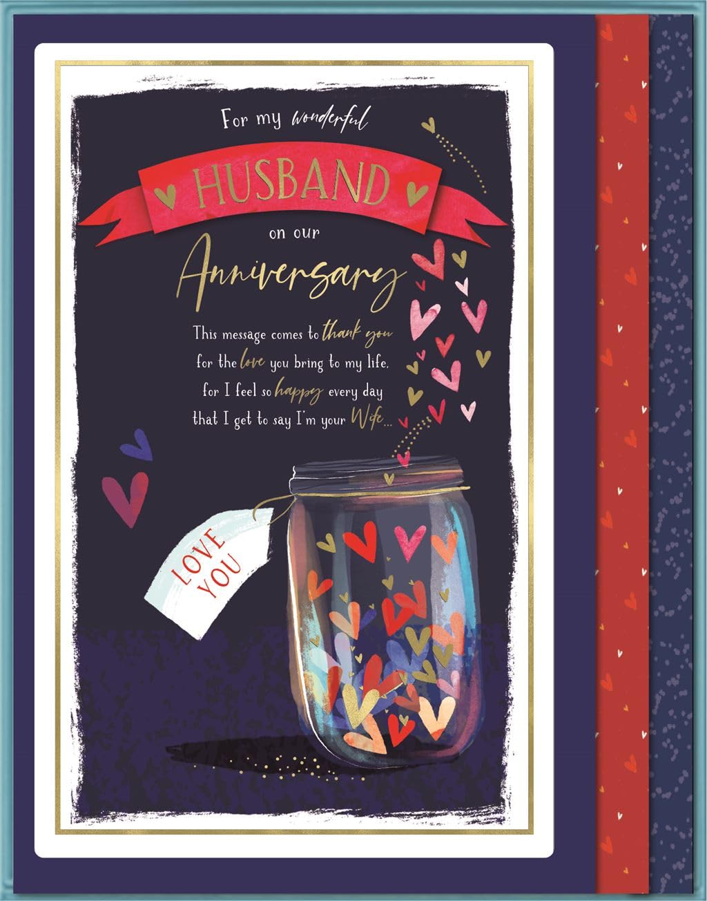 IC&G Large Boxed Anniversary Card for Husband - Romantic Love Hearts Design - Handfinished Embellishment & Foil - Luxury Greeting Card with Box