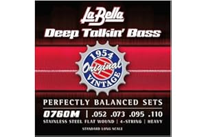 La Bella 0760M Deep Talkin' 1954 Original Vintage Stainless Steel Flat Wound, Bass Guitar String 52-110