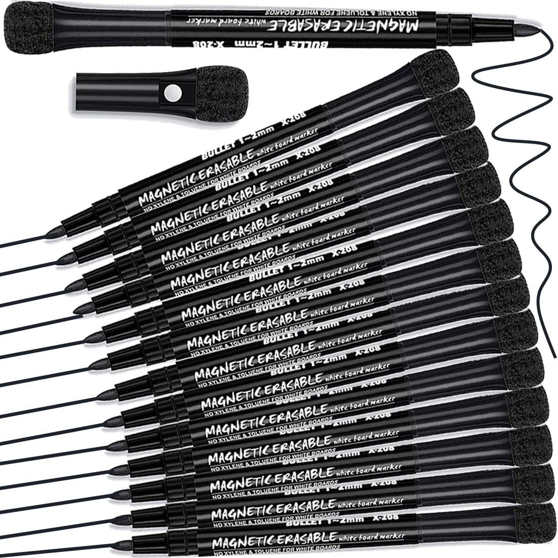 Artbiu 12 Black Whiteboard Pens - White Board Markers, Dry Wipe, Magnetic, Fine Tip, Erasable — image 1
