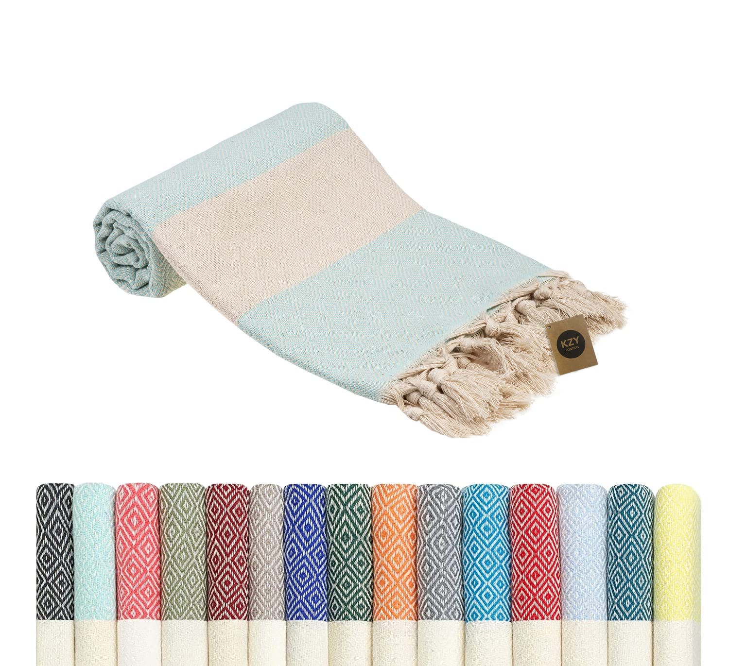 KZY LONDON Beach Towel - Large Turkish Beach Towels for Camping, Swimming, Bath, Gym, Picnic - Quick Dry, Super Absorbent, Lightweight, Compact Cotton Hammam Towels for Adults, Men, Kids (Mint, 1)