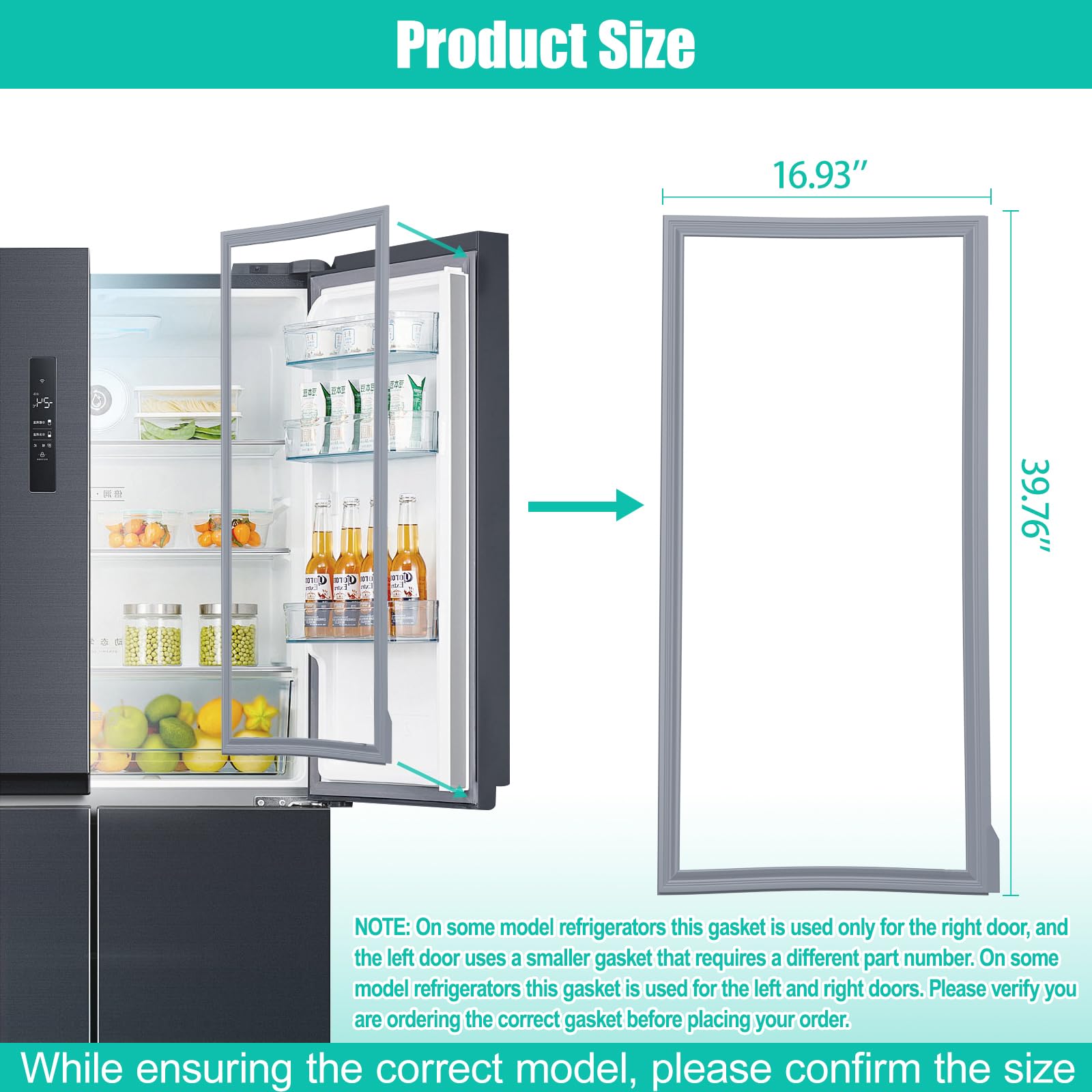 Upgraded W10830162 Refrigerator Door Gasket Replacement Compatible with Whirlpool Kenmore KitchenAid Refrigerator, 39.7