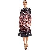Maggy London Womens Women's Long Sleeve Mock Neck Midi Dress with Ruffle Details - Floral a Line Dresses for Women