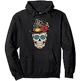 Sugar Skull Top Hat Rose Dia de los Muertos Halloween Pullover Hoodie