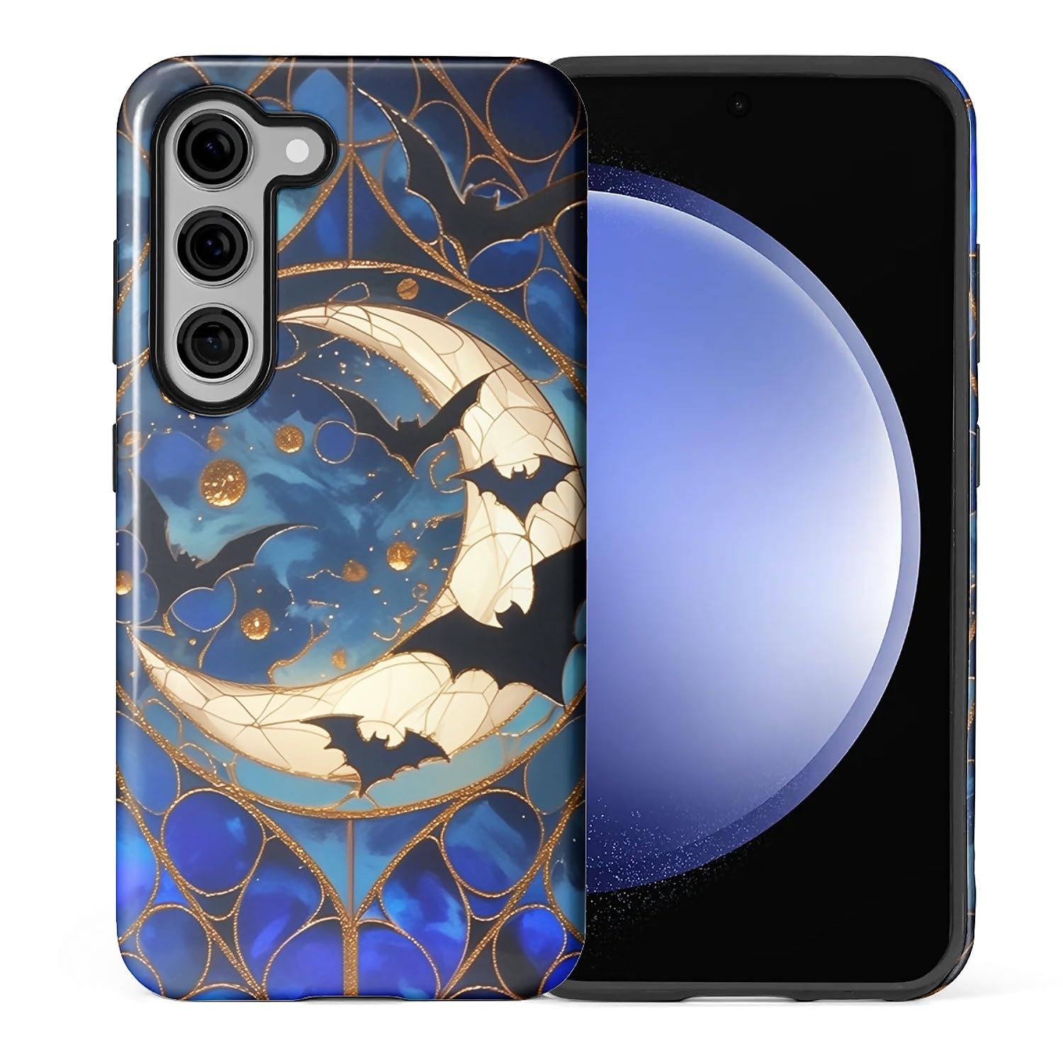 CARLOCA Case for Samsung Galaxy S23 FE,Halloween Bats Spooky Moon Stars Design- Hybrid Dual Protection Soft TPU + Hard PC, Shockproof & Anti-Scratch Cover Men Women Stylish Protective Phone Case