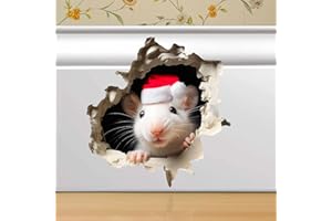 MICESTERPIECE Christmas Mouse in Mousehole, Cracked Wall Decal Sticker, Removable Decor, Skirting Board, Baseboard, 3D Effect Kids Wall Sticker