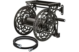 AQUAZILLA Metal Decorative Garden Hose Reel, Heavy Duty Hose Holder for Outside, Aluminum Frame, No-Leak Aluminum Water System, Easy Assmbly, Wall Mount, Holds 135 ft x 5/8" Hose Storage, Dark Bronze